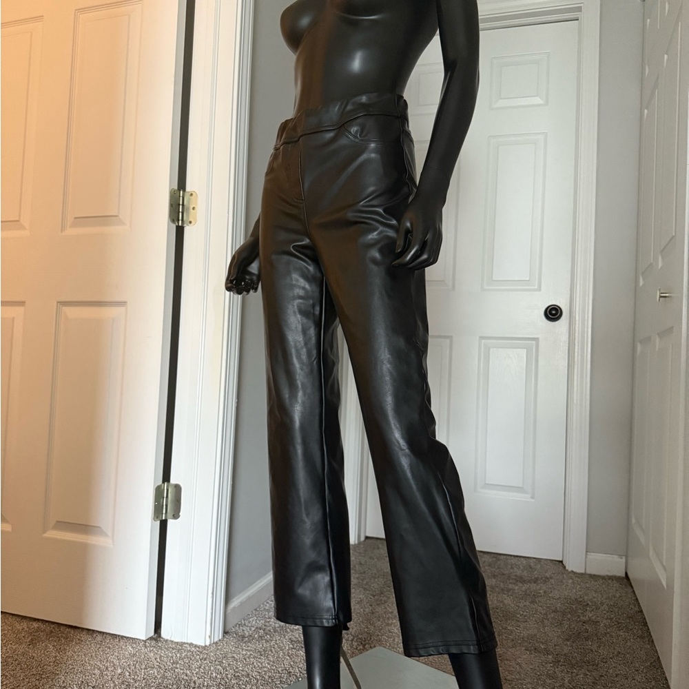 Black faux leather pants